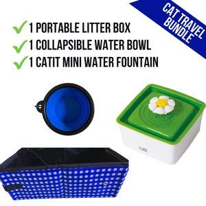 Cat Travel Pack | Portable Litter Box Collapsible Food Bowl Mini Water Fountain